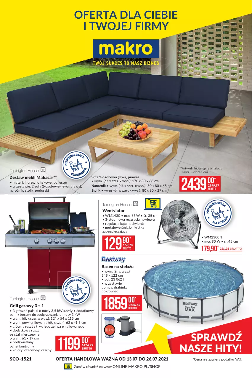 Gazetka promocyjna Makro - [Oferta promocyjna] Artykuły przemysłowe - ważna 13.07 do 26.07.2021 - strona 1 - produkty: Fa, Grill, Grill gazowy, Inka, Narożnik, Piec, Pokrowiec, Sofa, Sofa 2-osobowa, Stolik, Top