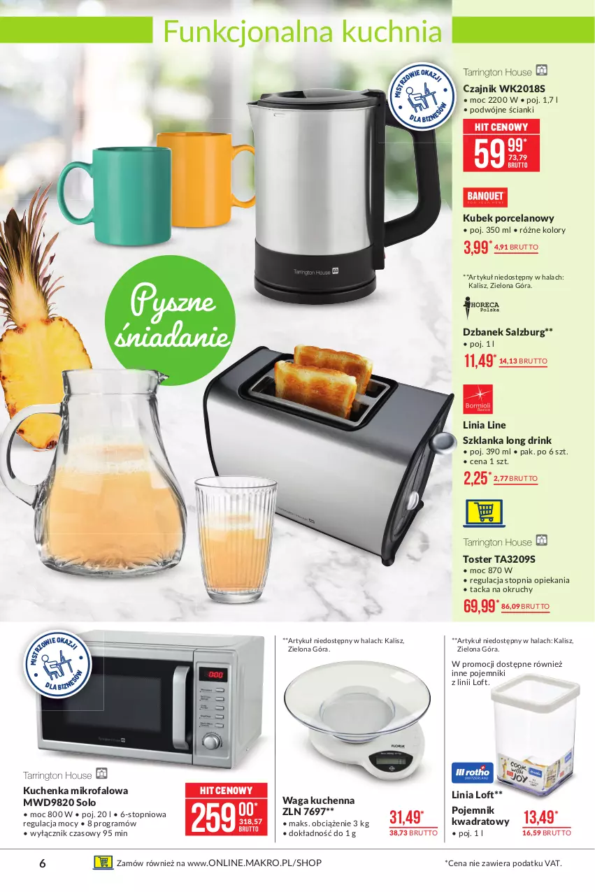 Gazetka promocyjna Makro - [Oferta promocyjna] Artykuły przemysłowe - ważna 13.07 do 26.07.2021 - strona 6 - produkty: Czajnik, Dzbanek, Fa, Gra, K2, Kubek, Kuchenka mikrofalowa, Kuchnia, Pojemnik, Por, Szklanka, Top, Toster, Waga