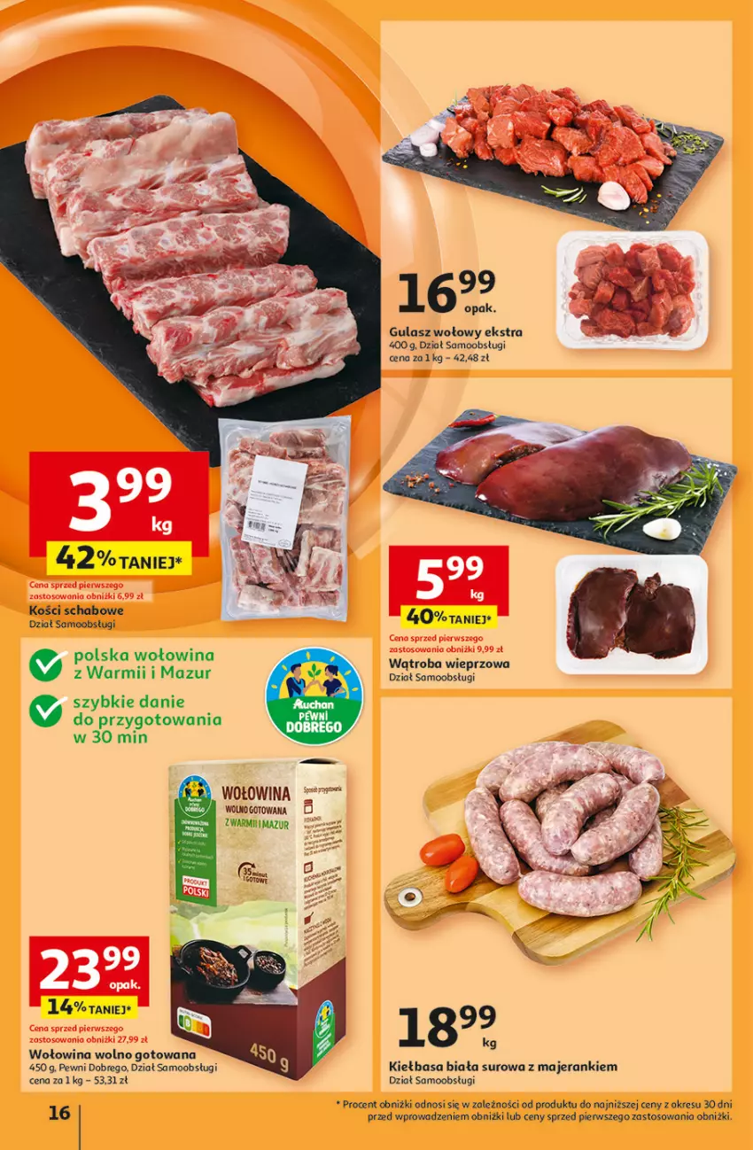 Gazetka promocyjna Auchan - Gazetka Pewność Niskich Cen Hipermarket Auchan - ważna 30.01 do 05.02.2025 - strona 18 - produkty: Gulasz wołowy, Kiełbasa, Kiełbasa biała, Ser, Wołowina