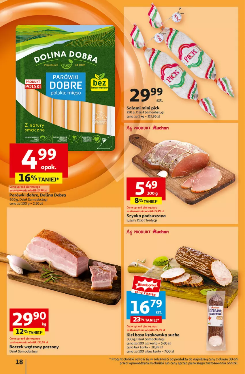 Gazetka promocyjna Auchan - Gazetka Pewność Niskich Cen Hipermarket Auchan - ważna 30.01 do 05.02.2025 - strona 20 - produkty: Boczek, Kiełbasa, Kiełbasa krakowska, Mięso, Parówki, Salami, Szynka