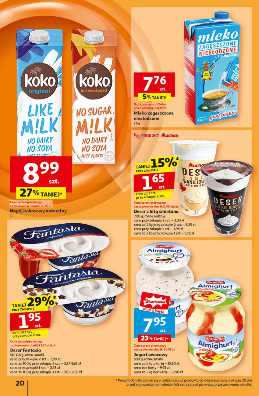 Gazetka promocyjna Auchan - Gazetka Pewność Niskich Cen Hipermarket Auchan - ważna 30.01 do 05.02.2025 - strona 22 - produkty: Deser, Fa, Fanta, Jogurt, Jogurt owocowy, Kokos, Mleko, Mleko zagęszczone, Napój, Ser