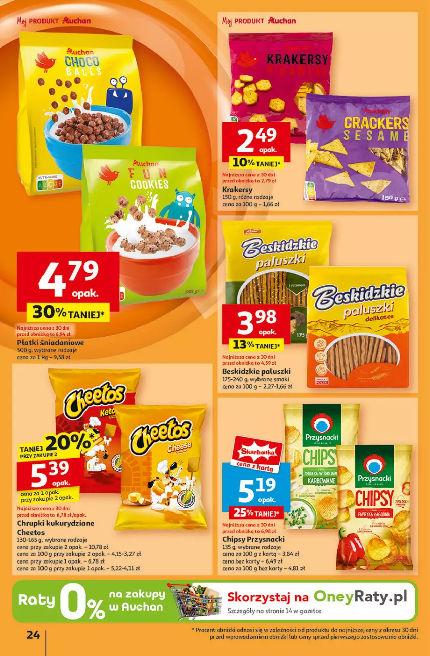 Gazetka promocyjna Auchan - Gazetka Pewność Niskich Cen Hipermarket Auchan - ważna 30.01 do 05.02.2025 - strona 26 - produkty: Beskidzki, Beskidzkie paluszki, Cheetos, Chipsy, Chrupki, Danio, Krakersy, Przysnacki