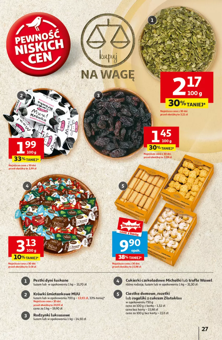 Gazetka promocyjna Auchan - Gazetka Pewność Niskich Cen Hipermarket Auchan - ważna 30.01 do 05.02.2025 - strona 29 - produkty: Ciastka, Cukier, Cukierki, Cukierki czekoladowe, Michałki, Pestki dyni, Rodzynki, Rogal, Wawel