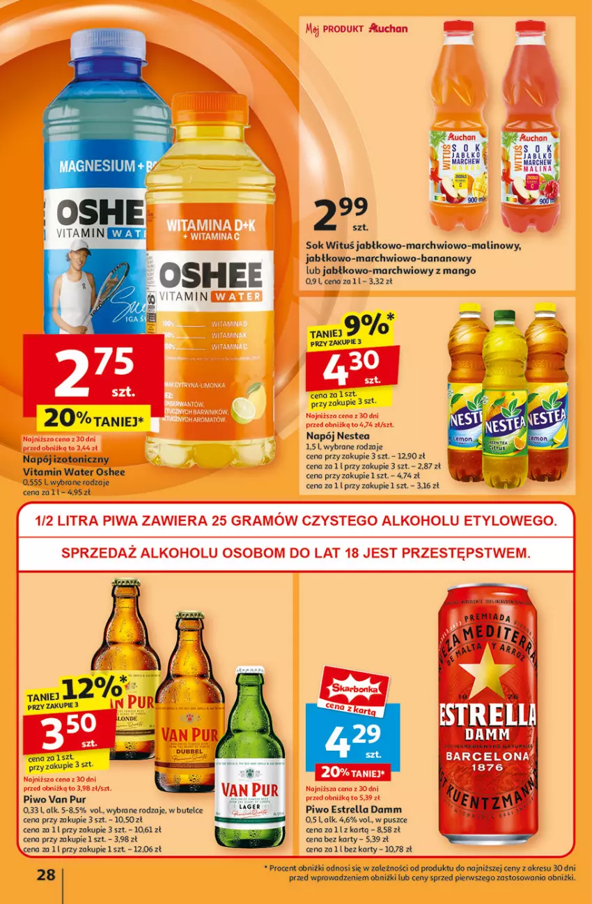 Gazetka promocyjna Auchan - Gazetka Pewność Niskich Cen Hipermarket Auchan - ważna 30.01 do 05.02.2025 - strona 30 - produkty: Mango, Napój, Napój izotoniczny, Nestea, Oshee, Piwo, Pur, Sok