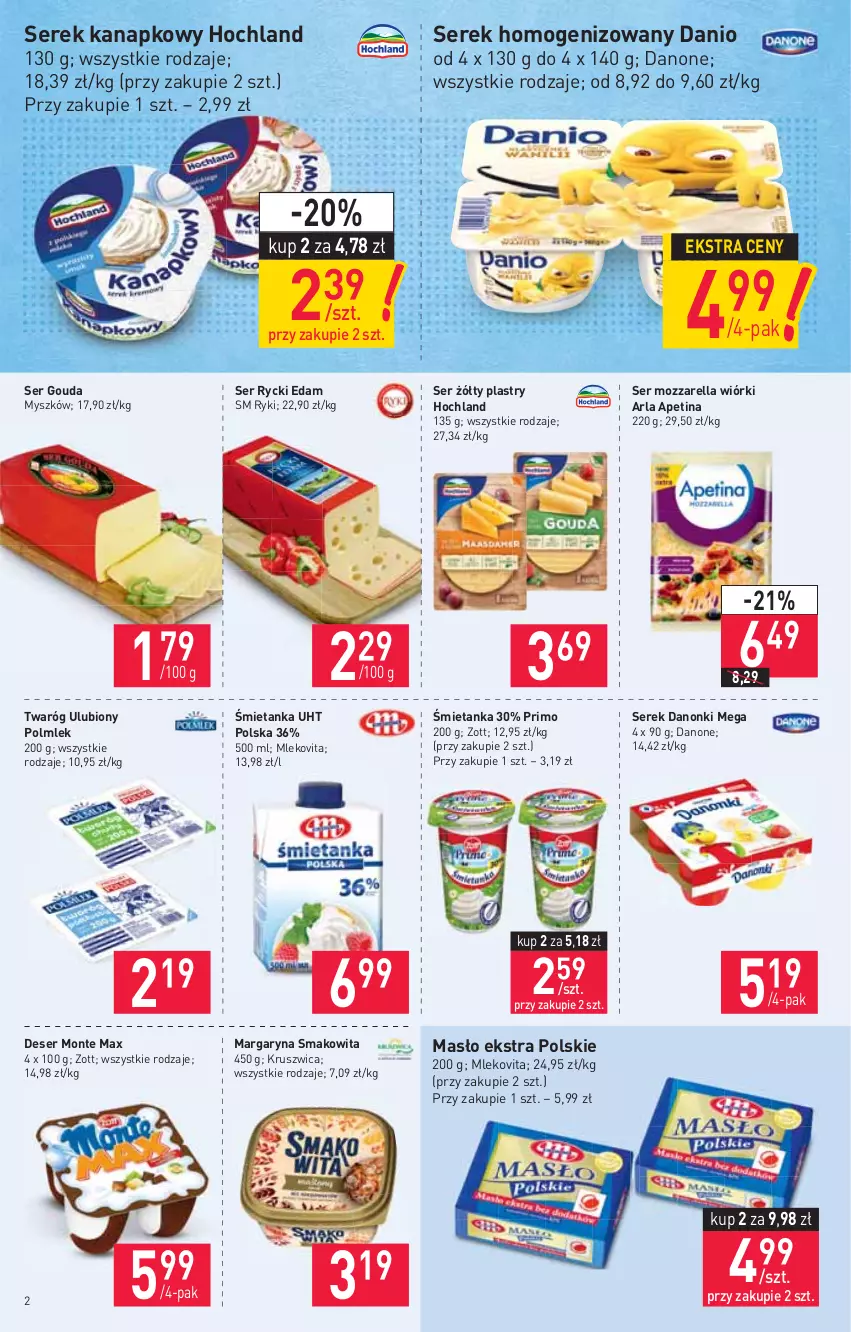 Gazetka promocyjna Stokrotka - Supermarket - ważna 10.06 do 16.06.2021 - strona 2 - produkty: Danio, Danone, Danonki, Deser, Edam, Gouda, Hochland, Margaryna, Masło, Mleko, Mlekovita, Monte, Mozzarella, Mysz, POLMLEK, Rycki Edam, Ser, Serek, Serek homogenizowany, Serek kanapkowy, Smakowita, Twaróg, Zott