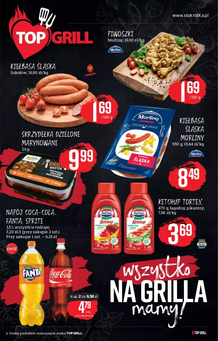 Gazetka promocyjna Stokrotka - Supermarket - ważna 10.06 do 16.06.2021 - strona 8 - produkty: Coca-Cola, Fa, Fanta, Grill, Ketchup, Kiełbasa, Kiełbasa śląska, Morliny, Napój, Piwo, Sprite, Top