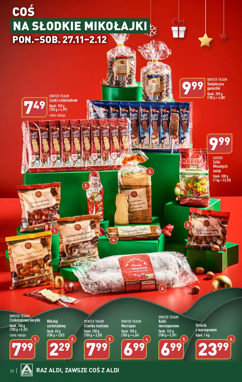 Gazetka promocyjna Aldi - Pełna oferta - ważna 27.11 do 02.12.2023 - strona 20 - produkty: Baryłki, Ciastka, Haribo, Lizaki, Lizaki czekoladowe, Strucla, Strucla z marcepanem