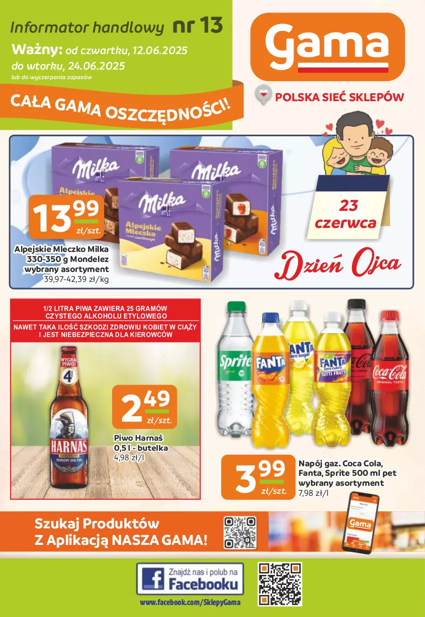 Gazetka promocyjna Gama - Gazetka Gama - ważna 12.06 do 24.06.2025 - strona 1 - produkty: Fa, Fanta, Gra, Harnaś, Milka, Mleczko, Napój, Piec, Piwa, Piwo, Sprite