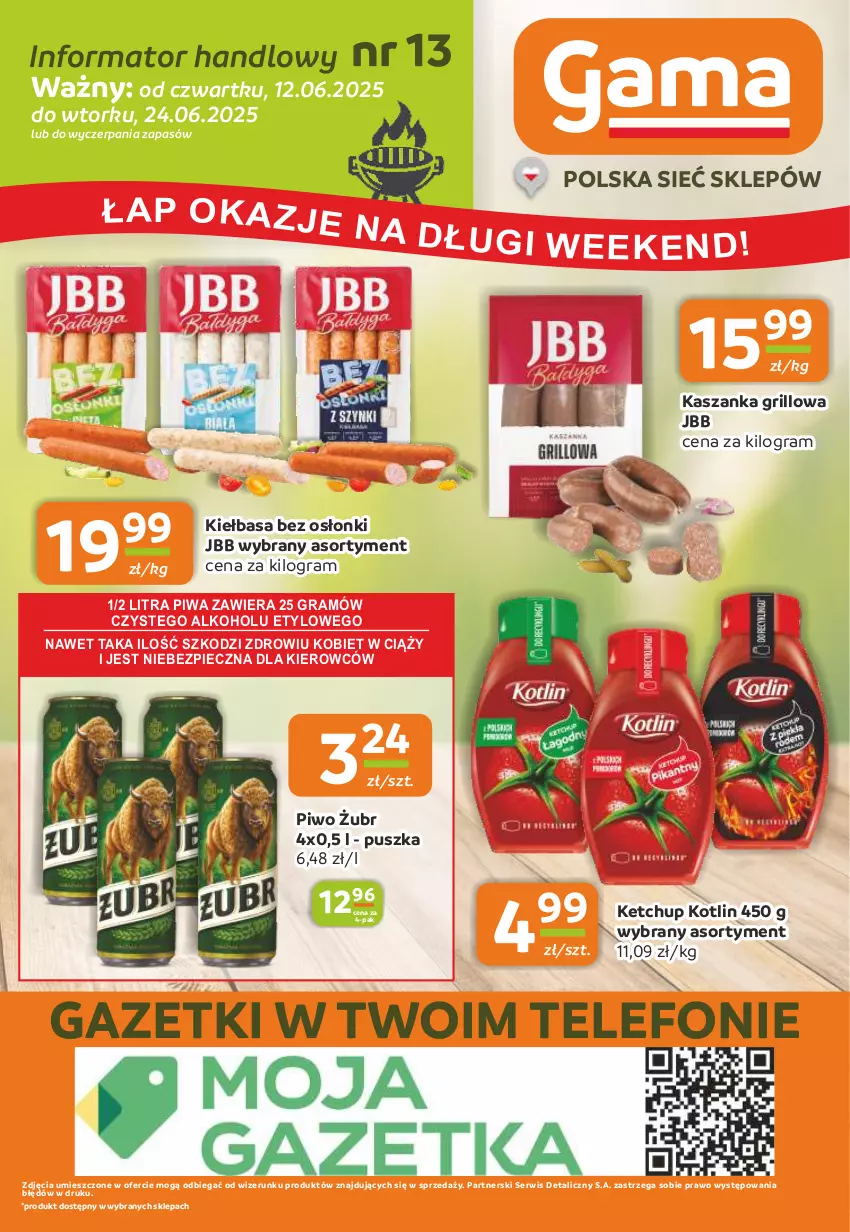 Gazetka promocyjna Gama - Gazetka Gama - ważna 12.06 do 24.06.2025 - strona 12 - produkty: Gra, Grill, Kasza, Kaszanka, Ketchup, Kiełbasa, Kotlin, Piec, Piwa, Piwo, Ser, Telefon