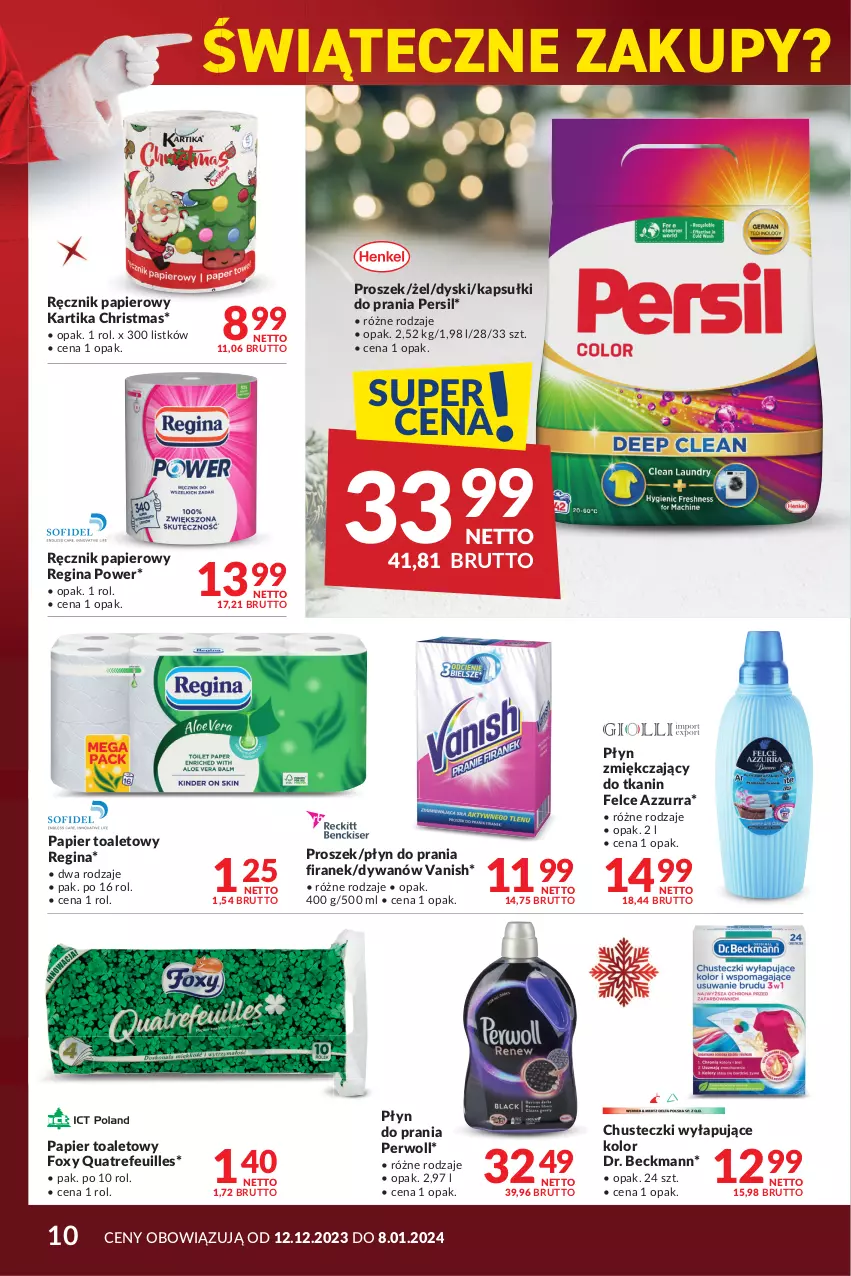 Gazetka promocyjna Makro - Najlepsze oferty - ważna 12.12.2023 do 08.01.2024 - strona 10 - produkty: Chusteczki, Dywan, Foxy, Gin, Kapsułki do prania, Papier, Papier toaletowy, Persil, Perwoll, Płyn do prania, Ręcznik, Vanish