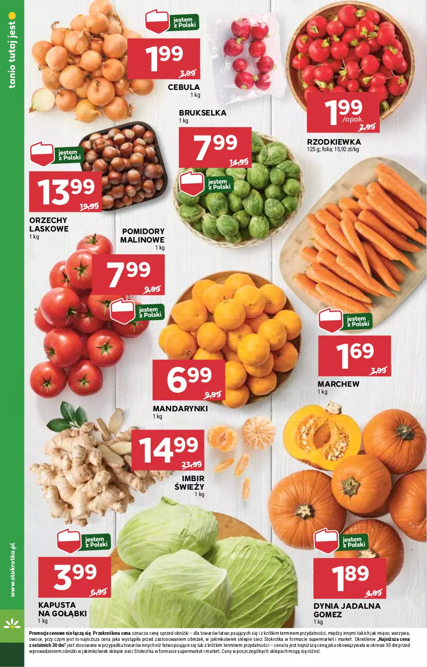 Gazetka promocyjna Stokrotka - Supermarket - ważna 23.10 do 29.10.2025 - strona 10 - produkty: Brukselka, Cebula, Imbir, Mandarynki, Mięso, Owoce, Pomidory, Rzodkiewka, Warzywa