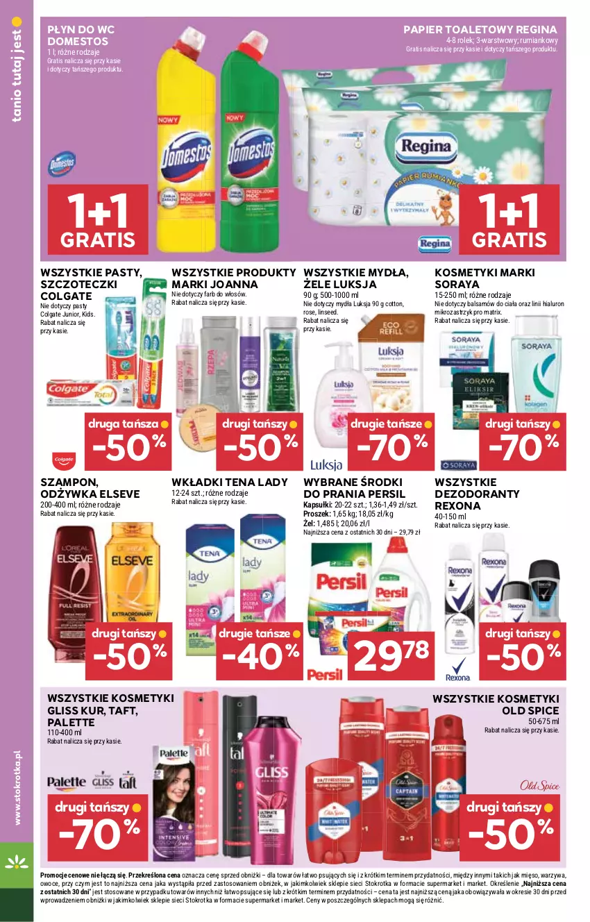 Gazetka promocyjna Stokrotka - Supermarket - ważna 23.10 do 29.10.2025 - strona 30 - produkty: Colgate, Dezodorant, Domestos, Elseve, Fa, Gin, Gliss Kur, Gra, Joanna, LG, Luksja, Mięso, Odżywka, Old Spice, Owoce, Palette, Papier, Papier toaletowy, Persil, Płyn do wc, Rexona, Rum, Szampon, Taft, Warzywa, Wkładki