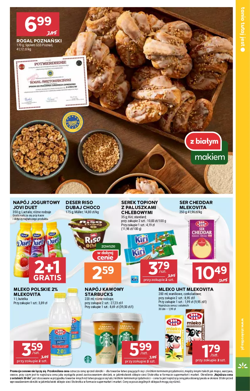 Gazetka promocyjna Stokrotka - Supermarket - ważna 23.10 do 29.10.2025 - strona 5 - produkty: Cheddar, Chleb, Deser, Gra, Jogurt, Mięso, Mleko, Mlekovita, Müller, Napój, Napój jogurtowy, Owoce, Rogal, Ser, Serek, Top, Warzywa