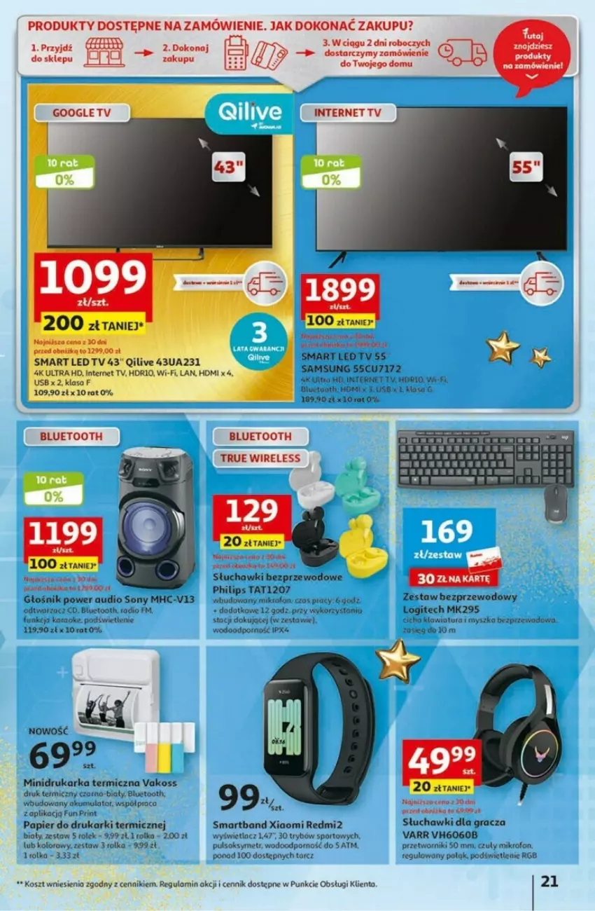 Gazetka promocyjna Auchan - ważna 30.11 do 06.12.2023 - strona 14 - produkty: Akumulator, Drukarka, Drukarki, Gin, Głośnik, Gra, Hama, K2, Klawiatura, Kosz, LED TV, LG, Logitech, Mikrofon, Mysz, Papier, Philips, Por, Power audio, Pulsoksymetr, Samsung, Słuchawki, Smartband, Sok, Sony, Sport, Tran