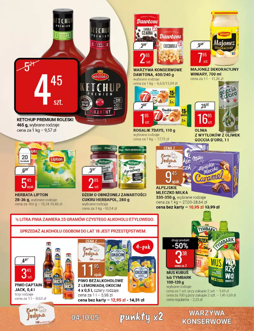 Gazetka promocyjna Bi1 - Sezon na piknik - ważna 04.05 do 10.05.2022 - strona 14 - produkty: Dawtona, Dżem, Fa, Fasola, Herbata, Ketchup, Koc, Kubuś, Lipton, Majonez, Milka, Mleczko, Mus, Okocim, Orka, Piwo, Rogal, Ser, Tymbark, Warzywa, Warzywa konserwowe, Winiary