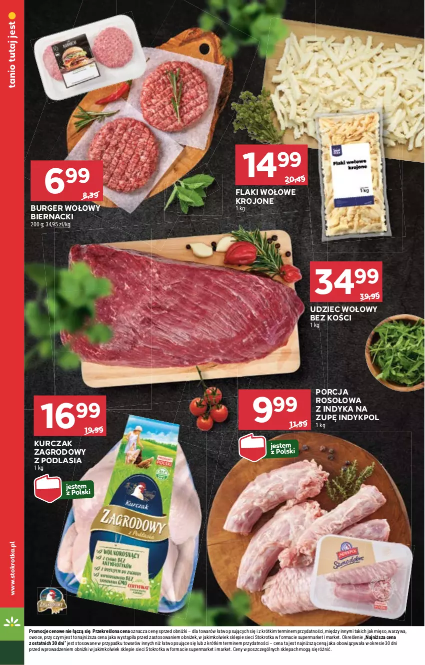 Gazetka promocyjna Stokrotka - Supermarket - ważna 25.04 do 29.04.2024 - strona 12 - produkty: Burger, Flaki, Flaki wołowe, Kurczak, Mięso, Owoce, Por, Udziec wołowy, Warzywa