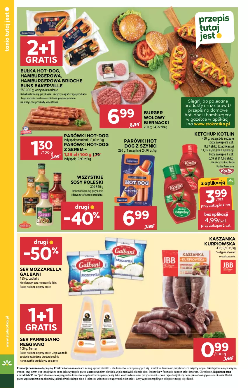 Gazetka promocyjna Stokrotka - Supermarket - ważna 25.04 do 29.04.2024 - strona 2 - produkty: Bułka, Burger, Galbani, Gra, Hamburger, Hot dog, Kasza, Kaszanka, Ketchup, Kotlin, Mięso, Mozzarella, Owoce, Parówki, Parówki hot dog, Por, Ser, Sos, Tarczyński, Warzywa