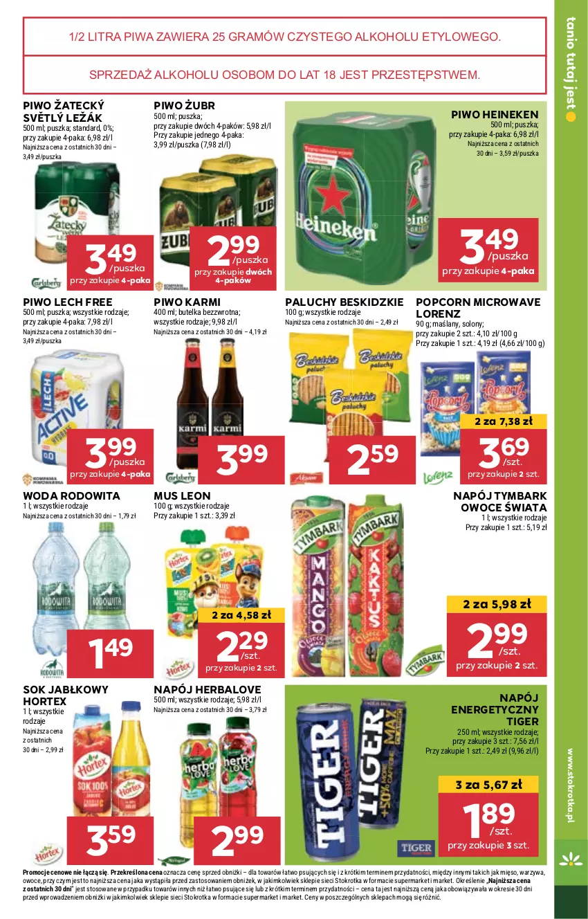 Gazetka promocyjna Stokrotka - Supermarket - ważna 25.04 do 29.04.2024 - strona 27 - produkty: Beskidzki, Gra, Heineken, Hortex, Karmi, Leon, Lorenz, Mięso, Mus, Napój, Napój energetyczny, Owoce, Piwa, Piwo, Popcorn, Sok, Sok jabłkowy, Tiger, Tymbark, Warzywa, Woda