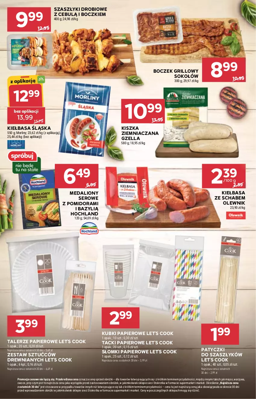 Gazetka promocyjna Stokrotka - Supermarket - ważna 25.04 do 29.04.2024 - strona 6 - produkty: Bazyl, Boczek, Grill, Hochland, Kiełbasa, Kiełbasa śląska, Lion, Mięso, Morliny, Olewnik, Owoce, Papier, Ser, Sok, Sokołów, Talerz, Warzywa, Zestaw sztućców