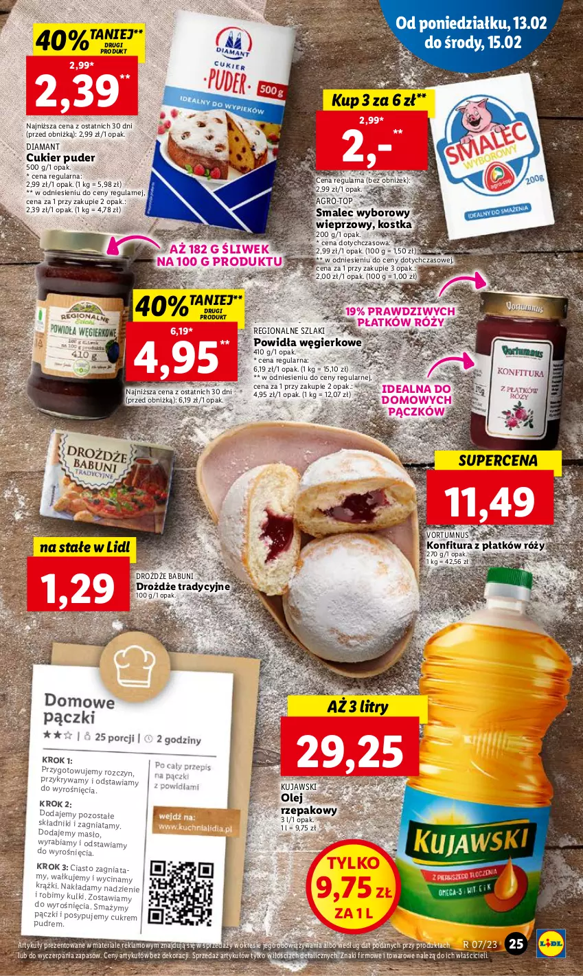 Gazetka promocyjna Lidl - GAZETKA - ważna 13.02 do 15.02.2023 - strona 27 - produkty: Babuni, Cukier, Cukier puder, Diamant, Drożdże, Konfitura, Kujawski, Masło, Olej, Olej rzepakowy, Puder, Smalec, Top