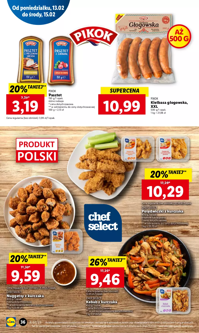 Gazetka promocyjna Lidl - GAZETKA - ważna 13.02 do 15.02.2023 - strona 38 - produkty: Kebab, Kebab z kurczaka, Kiełbasa, Kiełbasa głogowska, Kurczak, Pasztet, PIKOK, Polędwiczki z kurczaka