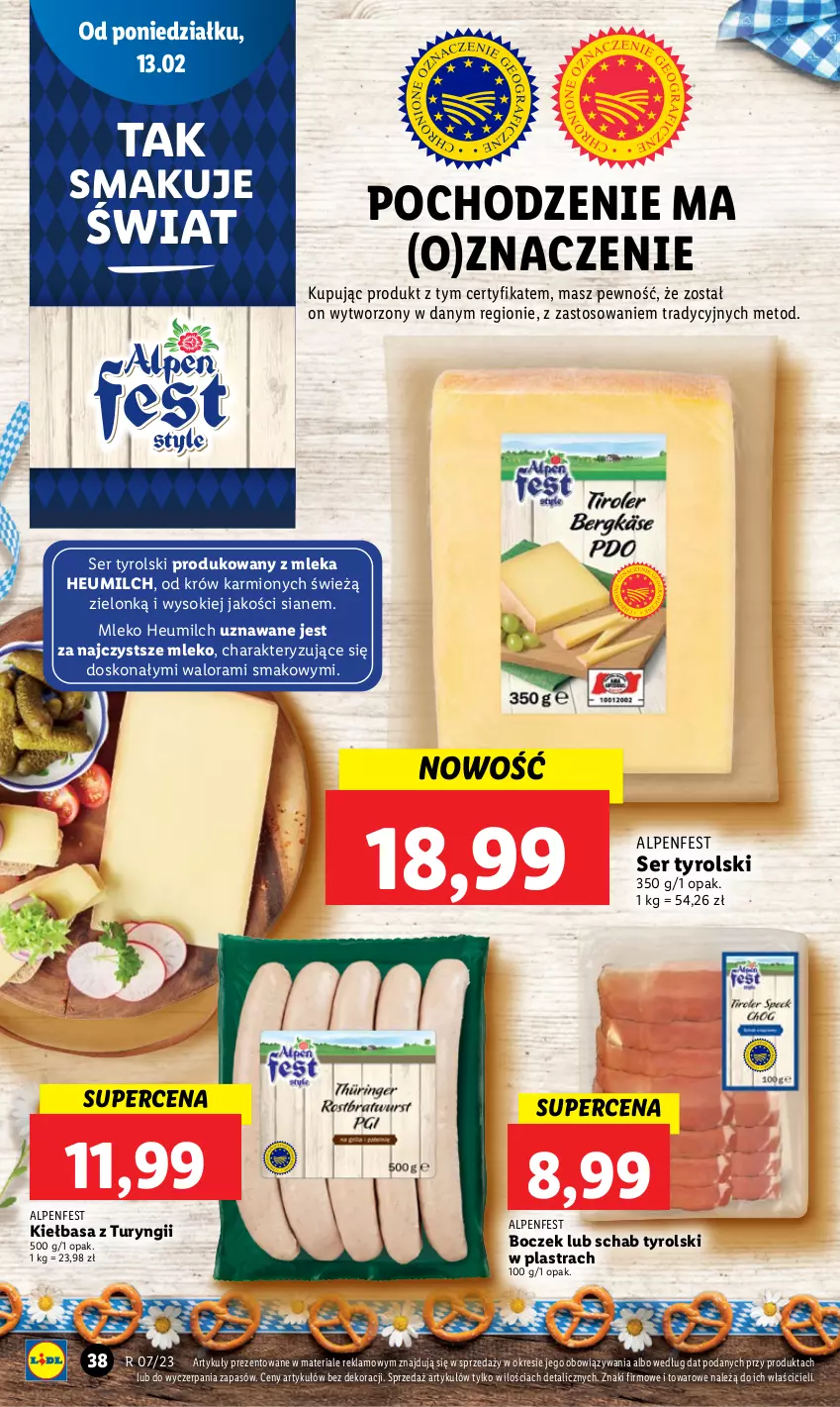 Gazetka promocyjna Lidl - GAZETKA - ważna 13.02 do 15.02.2023 - strona 40 - produkty: Boczek, Karmi, Kiełbasa, Mleko, Ser, Sok