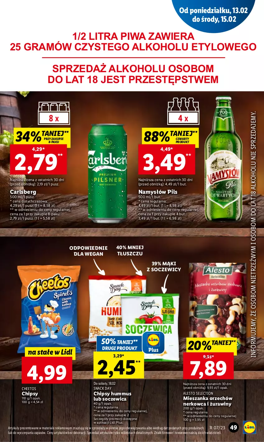 Gazetka promocyjna Lidl - GAZETKA - ważna 13.02 do 15.02.2023 - strona 51 - produkty: Carlsberg, Cheetos, Chipsy, Gra, Hummus, Mus, Namysłów, Piwa