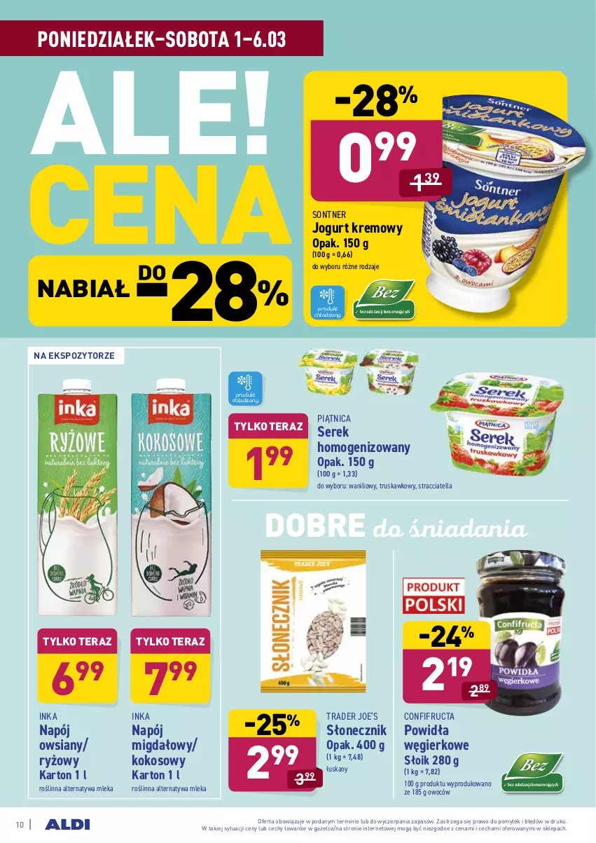 Gazetka promocyjna Aldi - ALE! CENA - ważna 01.03 do 06.03.2021 - strona 10 - produkty: Inka, Jogurt, Kokos, Napój, Piątnica, Ryż, Ser, Serek, Serek homogenizowany, Tera