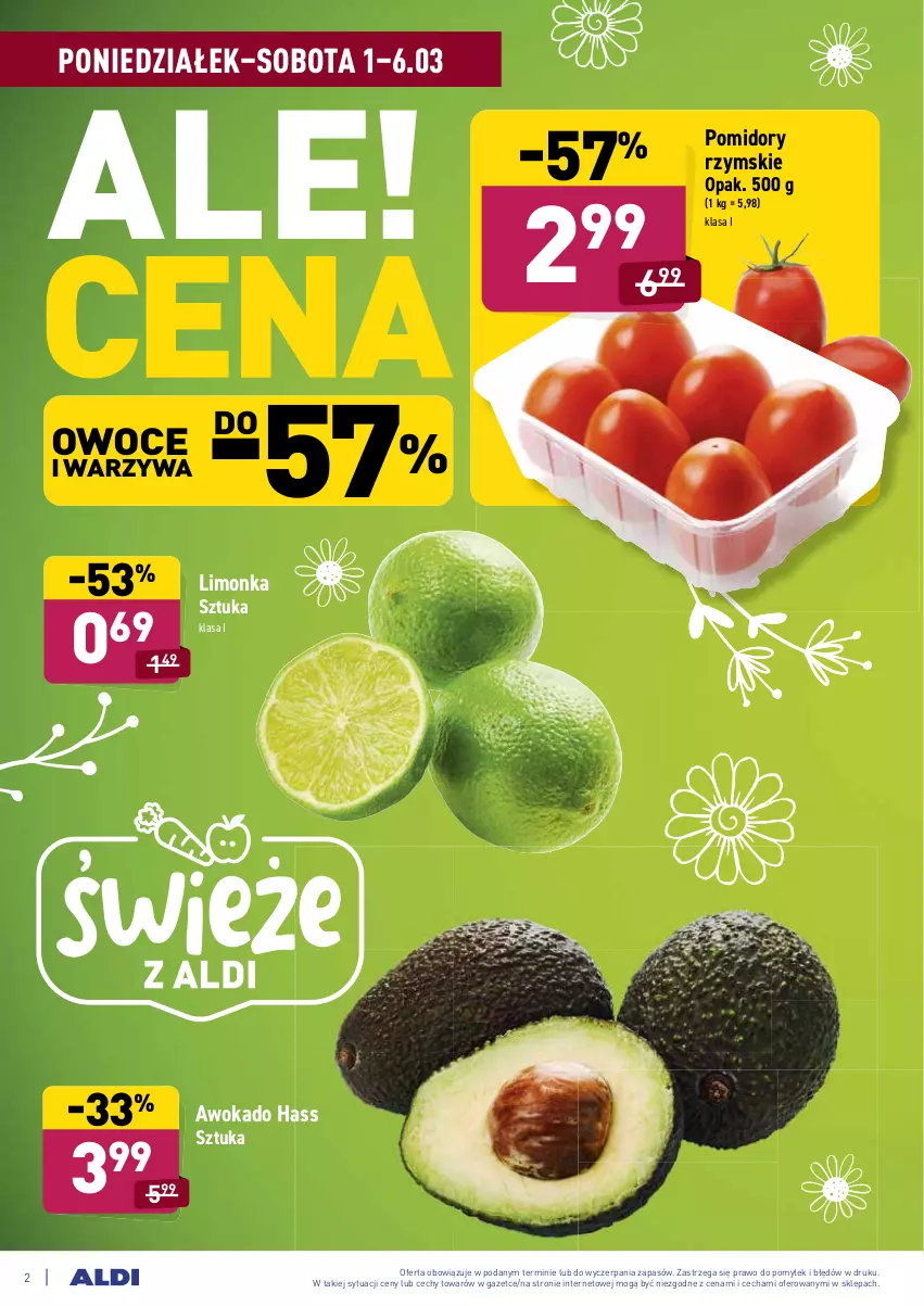 Gazetka promocyjna Aldi - ALE! CENA - ważna 01.03 do 06.03.2021 - strona 2 - produkty: Limonka, Owoce, Pomidory, Warzywa