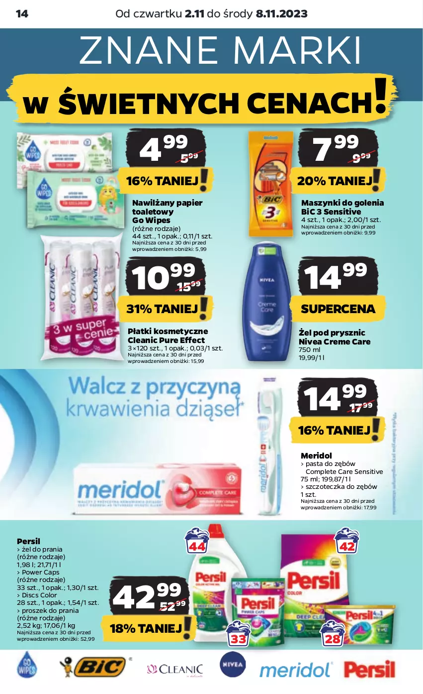 Gazetka promocyjna Netto - Artykuły spożywcze - ważna 02.11 do 08.11.2023 - strona 14 - produkty: BIC, Cleanic, Nawilżany papier, Nivea, Papier, Papier toaletowy, Pasta do zębów, Persil, Płatki kosmetyczne, Proszek do prania, Pur, Szczoteczka, Szczoteczka do zębów