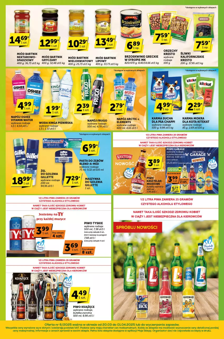 Gazetka promocyjna ABC - ważna 20.03 do 01.04.2025 - strona 4 - produkty: Blend-a-Med, Brzoskwinie, Chappi, Gillette, Gra, Gry, KiteKat, Książęce, Miód, Napój, Nektar, Oshee, Piec, Piwa, Piwo, Sucha karma, Tyskie, Woda