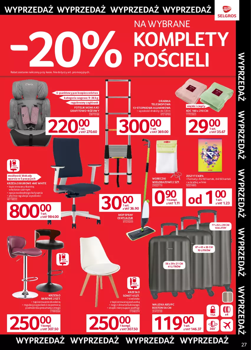 Gazetka promocyjna Selgros - Oferta przemysłowa - ważna 01.06 do 14.06.2023 - strona 29 - produkty: Biuro, Drabina, Fotel, Fotelik, Gra, Koc, Krzesło, Mop, Piec, Pościel, Siedzisko, Sok, Teleskop, Top, Walizka, Zagłówek