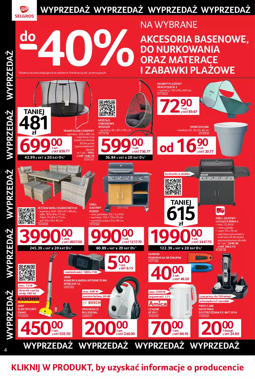 Gazetka promocyjna Selgros - Oferta przemysłowa - ważna 01.06 do 14.06.2023 - strona 6 - produkty: Czajnik, Fa, Fotel, Goal, Grill, Grill gazowy, Kamera, Kamera internetowa, Krzesło, Krzesło ogrodowe, Maszynka, Materac, Mop, Namiot, Odkurzacz, Pendrive, Puf, Ser, Sofa, Stół, Stolik, Szynka, Tera