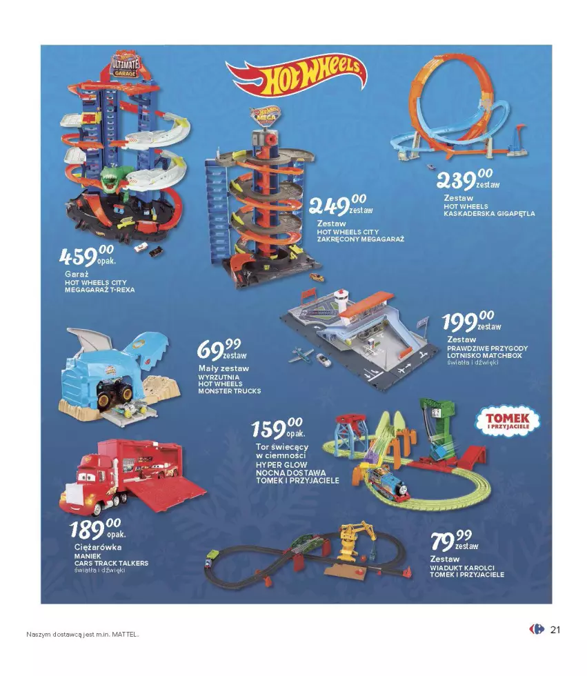 Gazetka promocyjna Carrefour - Gazetka Carrefour Zabawki - ważna 30.11 do 24.12.2021 - strona 21 - produkty: Cars, Gaga, Garaż, Hot Wheels, Kask, Mattel, Monster truck, Wyrzutnia