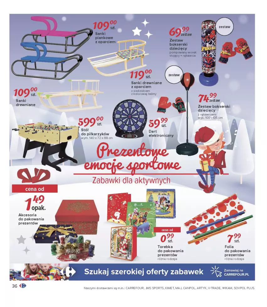 Gazetka promocyjna Carrefour - Gazetka Carrefour Zabawki - ważna 30.11 do 24.12.2021 - strona 36 - produkty: Akcesoria do pakowania, Canpol, Dzieci, Folia do pakowania, LG, Por, Rękawice, Sanki, Sanki drewniane, Ser, Sport, Stół, Torebka, Zestaw bokserski