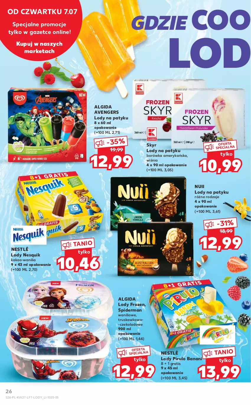 Gazetka promocyjna Kaufland - OFERTA TYGODNIA - ważna 07.07 do 13.07.2022 - strona 26 - produkty: Algida, Avengers, Borówka, Borówka amerykańska, Frozen, Gra, Kakao, LG, Lody, Nesquik, Nestlé, Spiderman