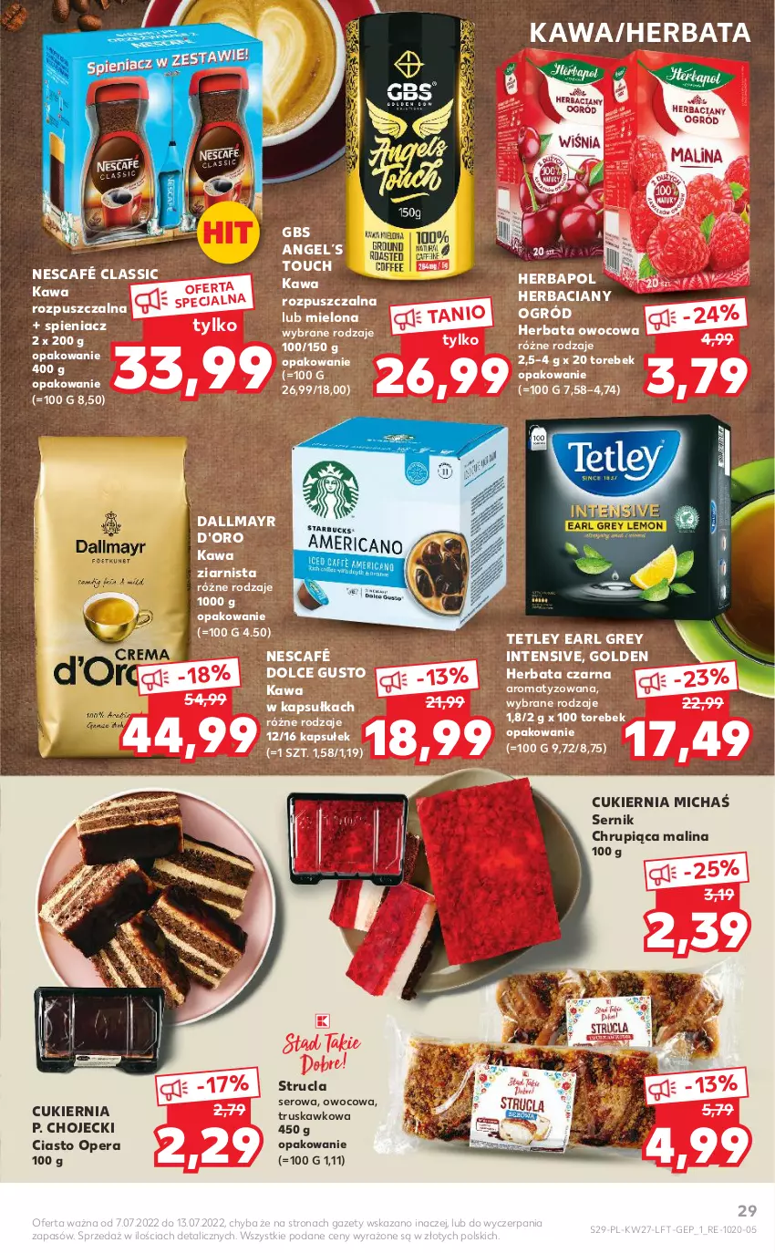 Gazetka promocyjna Kaufland - OFERTA TYGODNIA - ważna 07.07 do 13.07.2022 - strona 29 - produkty: Cukier, Dallmayr, Dolce Gusto, Earl Grey, Herbapol, Herbata, Herbata czarna, Herbata owocowa, Kawa, Kawa rozpuszczalna, Kawa ziarnista, Nescafé, Ogród, Ser, Strucla, Tetley