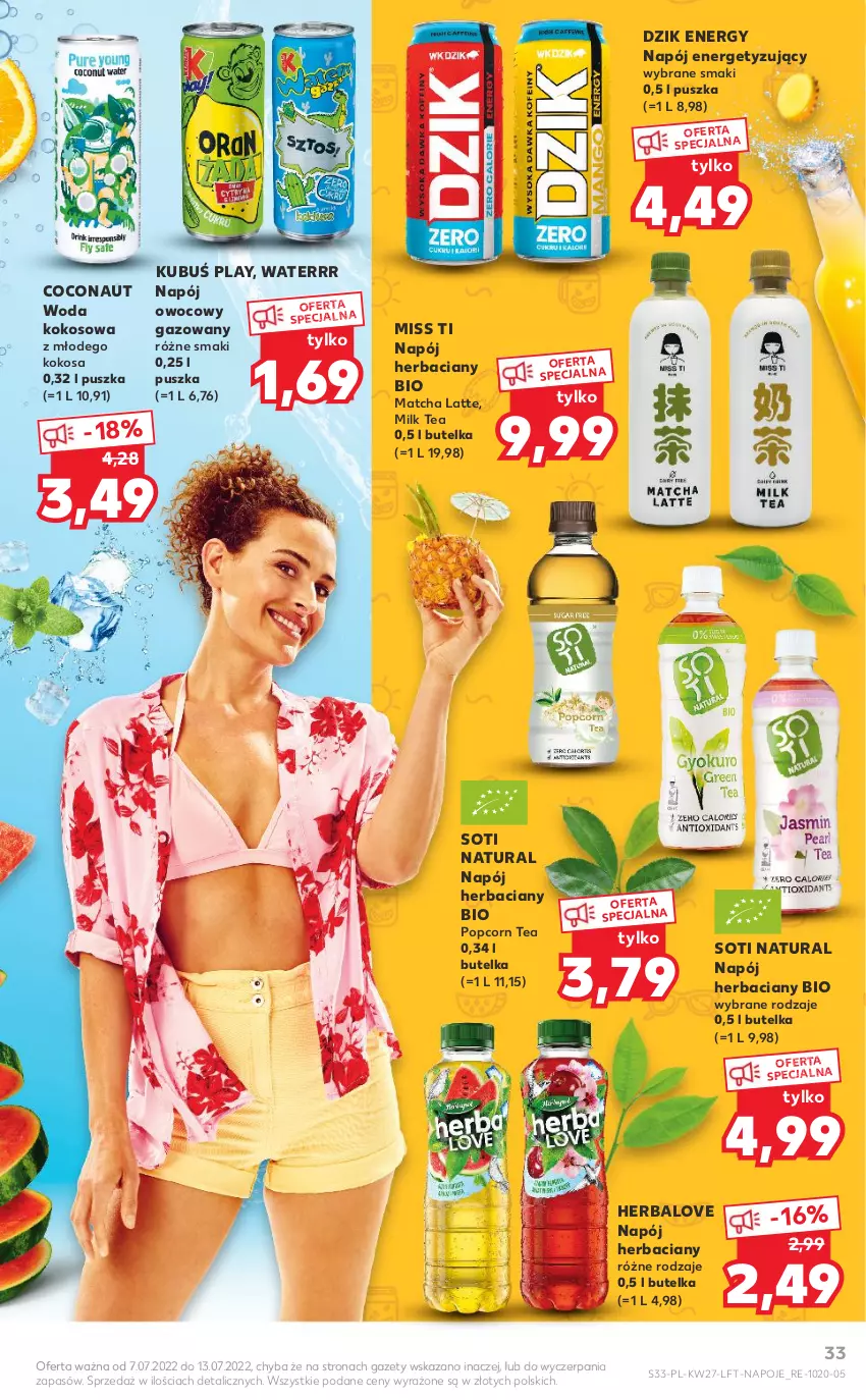 Gazetka promocyjna Kaufland - OFERTA TYGODNIA - ważna 07.07 do 13.07.2022 - strona 33 - produkty: Kokos, Kubuś, Napój, Napoje, Popcorn, Woda