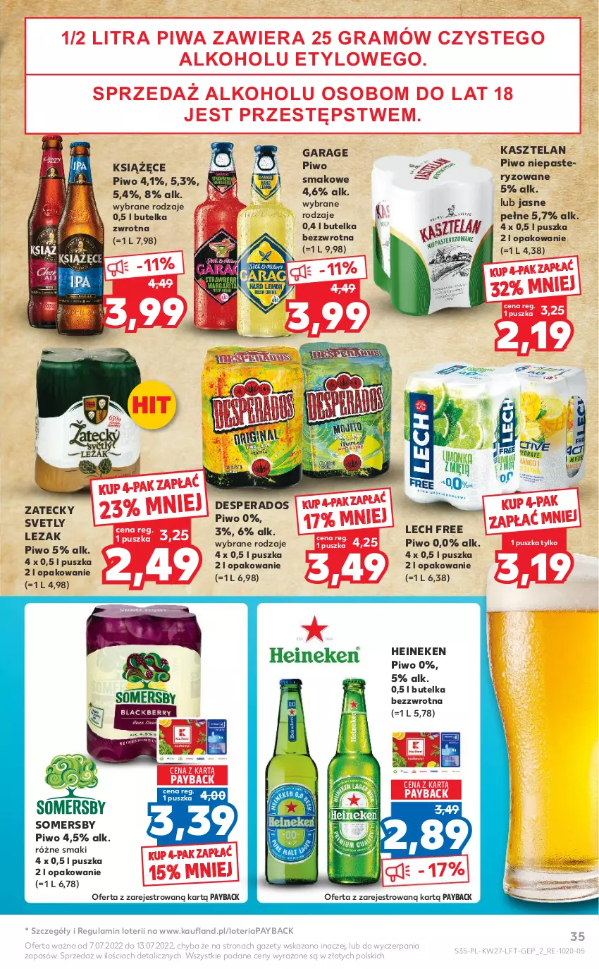 Gazetka promocyjna Kaufland - OFERTA TYGODNIA - ważna 07.07 do 13.07.2022 - strona 35 - produkty: Desperados, Gra, Heineken, Kasztelan, Książęce, Piwa, Piwo, Somersby