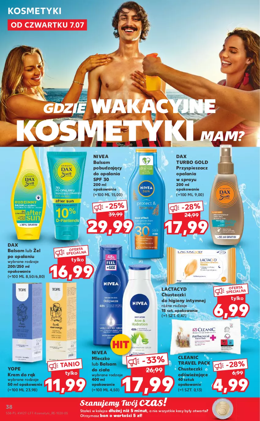 Gazetka promocyjna Kaufland - OFERTA TYGODNIA - ważna 07.07 do 13.07.2022 - strona 38 - produkty: Balsam do ciała, Chusteczki, Chusteczki do higieny, Cleanic, DAX, Krem do rąk, Lactacyd, Mleczko, Nivea, Olej, Yope