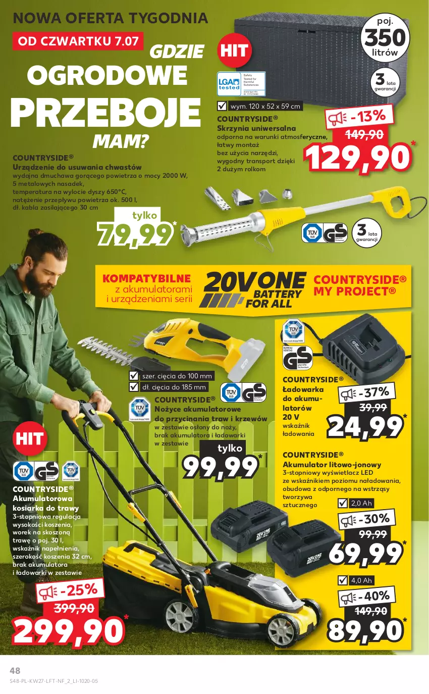 Gazetka promocyjna Kaufland - OFERTA TYGODNIA - ważna 07.07 do 13.07.2022 - strona 48 - produkty: Akumulator, Kosiarka, Kosz, Noż, Nożyce, Por, Ser, Sok, Sport, Top, Tran, Warka