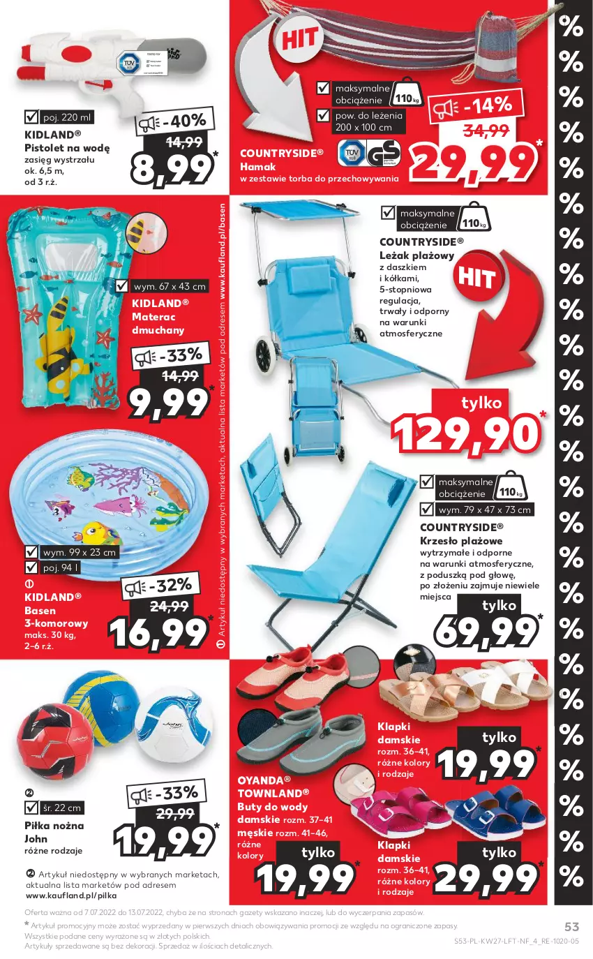 Gazetka promocyjna Kaufland - OFERTA TYGODNIA - ważna 07.07 do 13.07.2022 - strona 53 - produkty: Buty, Buty do wody, Dres, Gra, Hama, Klapki, Krzesło, Materac, Materac dmuchany, Noż, Piłka nożna, Pistolet, Por, Tera, Top, Torba