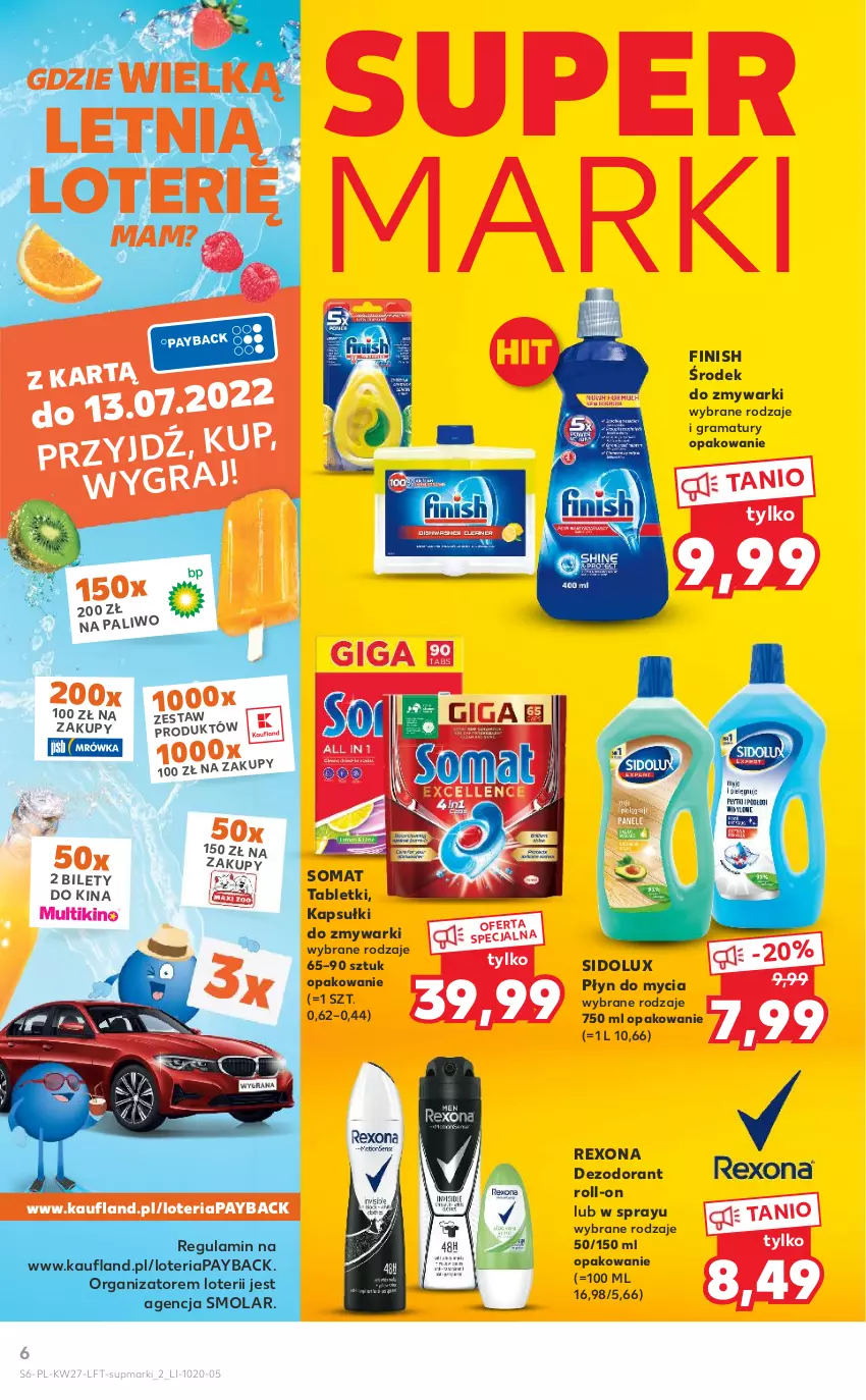 Gazetka promocyjna Kaufland - OFERTA TYGODNIA - ważna 07.07 do 13.07.2022 - strona 6 - produkty: Dezodorant, Finish, Gra, Mola, Płyn do mycia, Rama, Rexona, Sidolux, Somat, Tablet, Zmywarki