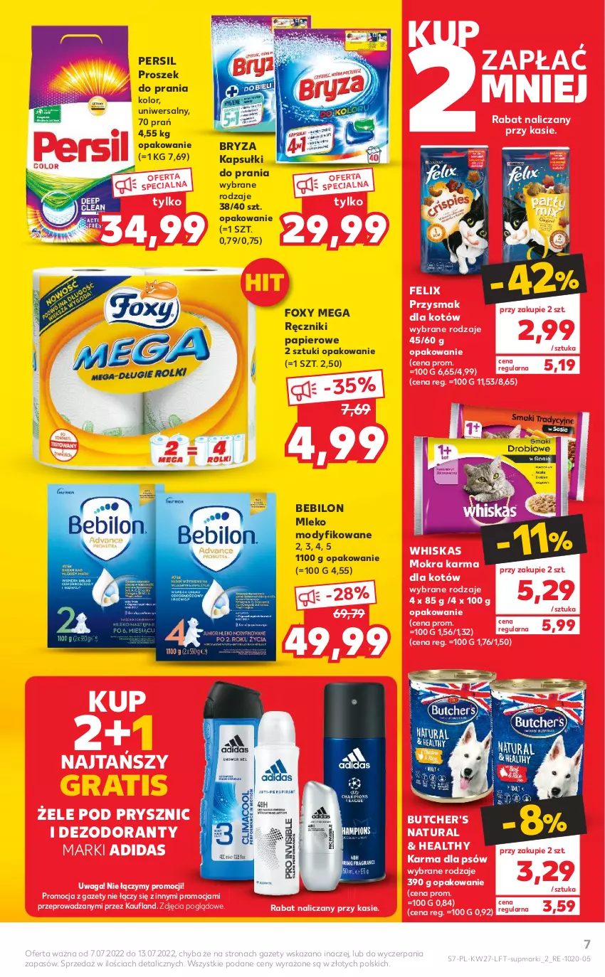 Gazetka promocyjna Kaufland - OFERTA TYGODNIA - ważna 07.07 do 13.07.2022 - strona 7 - produkty: Adidas, BEBILON, Bryza, Butcher's, Dezodorant, Felix, Foxy, Gra, Kapsułki do prania, Mleko, Mleko modyfikowane, Mokra karma, Papier, Persil, Proszek do prania, Ręcznik, Ręczniki papierowe, Waga, Whiskas