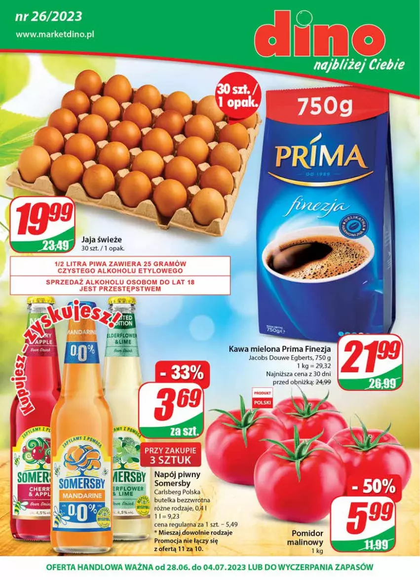 Gazetka promocyjna Dino - G26 - ważna 28.06 do 04.07.2023 - strona 1 - produkty: Carlsberg, Jacobs, Jaja, JBL, Kawa, Kawa mielona, Prima, Somersby