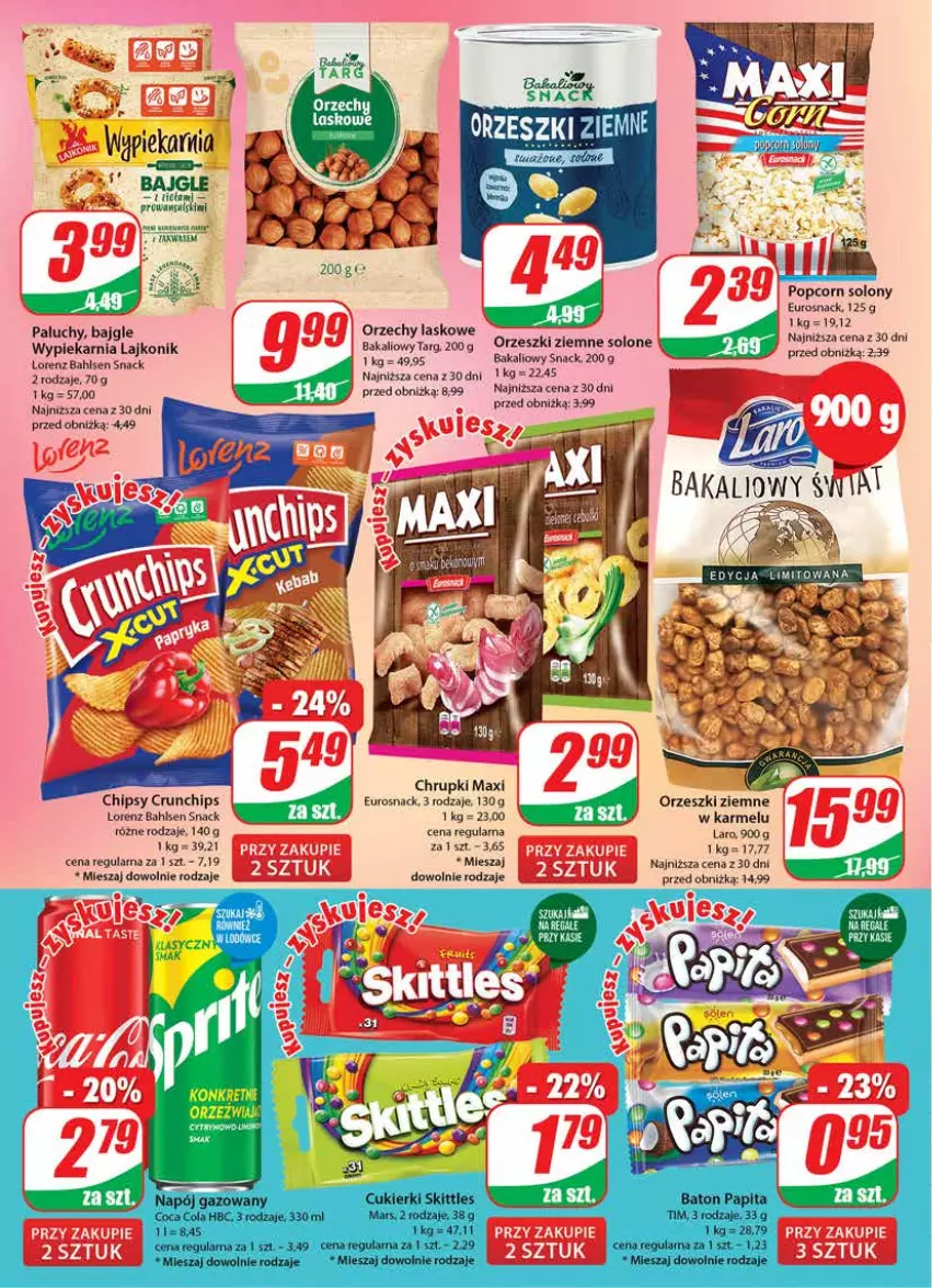 Gazetka promocyjna Dino - G26 - ważna 28.06 do 04.07.2023 - strona 18 - produkty: Bajgle, Chipsy, Chrupki, Crunchips, Kret, Lajkonik, Lorenz, Orzeszki, Orzeszki ziemne, Popcorn