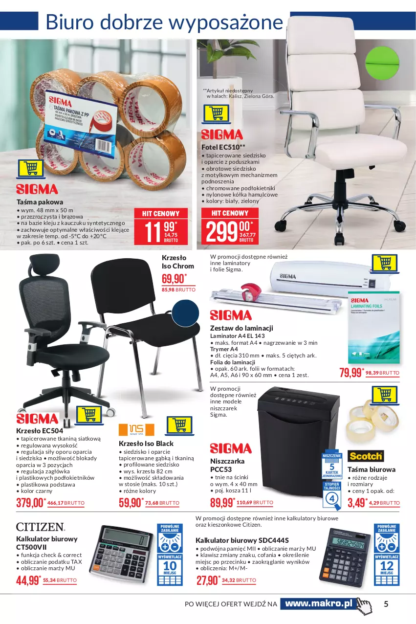 Gazetka promocyjna Makro - [Oferta promocyjna] Artykuły przemysłowe - ważna 19.04 do 03.05.2021 - strona 5 - produkty: Biuro, Fa, Fotel, Klej, Kosz, Krzesło, Lack, Niszczarka, Poduszka, Por, Siedzisko, Sok, Taśma pakowa