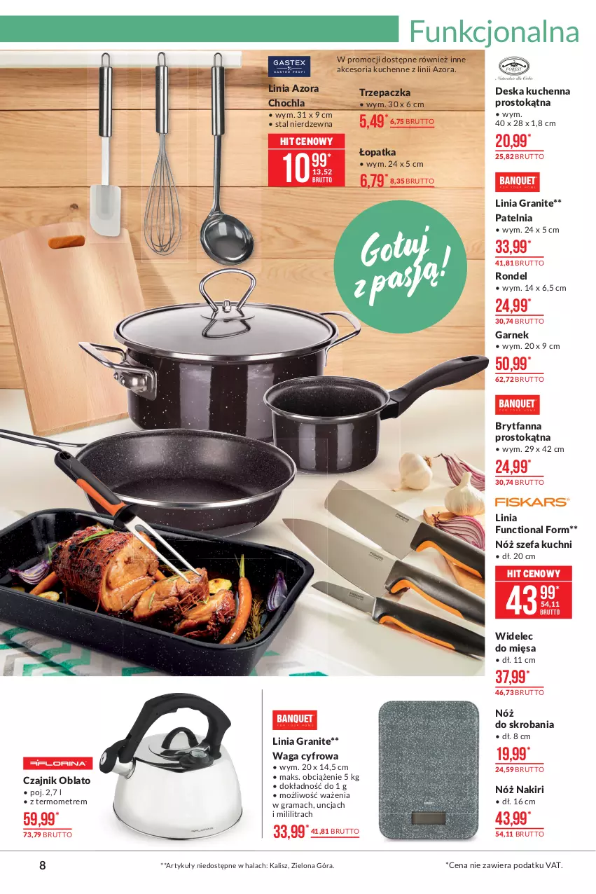 Gazetka promocyjna Makro - [Oferta promocyjna] Artykuły przemysłowe - ważna 19.04 do 03.05.2021 - strona 8 - produkty: Czajnik, Fa, Garnek, Gra, Nóż szefa kuchni, Patelnia, Rama, Rondel, Termometr, Trzepaczka, Waga, Widelec