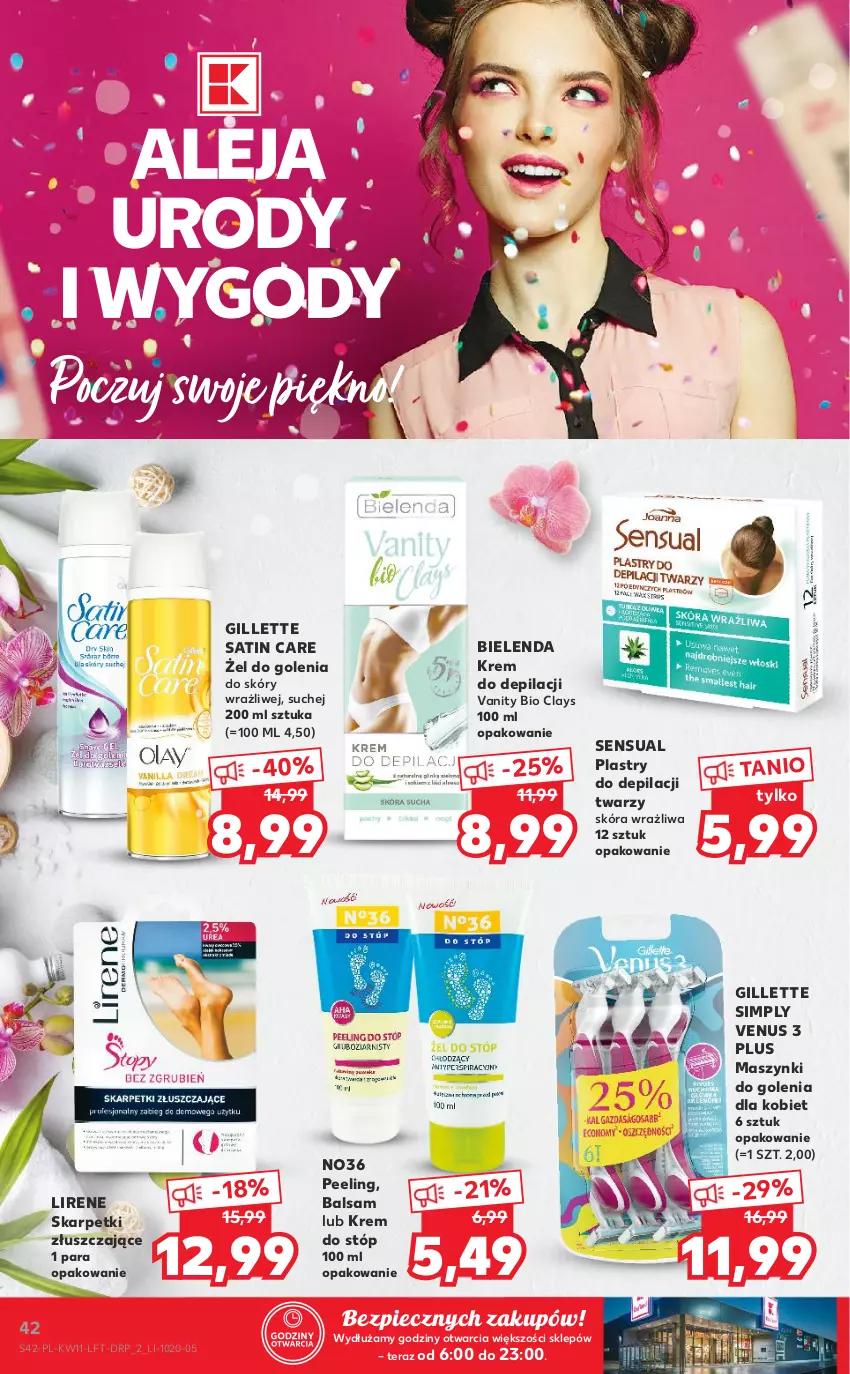 Gazetka promocyjna Kaufland - OFERTA TYGODNIA - ważna 18.03 do 24.03.2021 - strona 42 - produkty: Bielenda, Gillette, Karp, Krem do depilacji, Krem do stóp, Lirene, Peeling, Piec, Plastry do depilacji, Sati, Sensual, Skarpetki, Tera, Venus