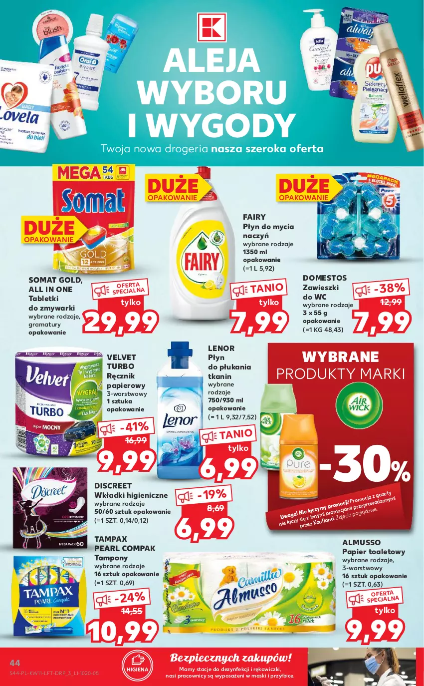 Gazetka promocyjna Kaufland - OFERTA TYGODNIA - ważna 18.03 do 24.03.2021 - strona 44 - produkty: BIC, Discreet, Do mycia naczyń, Domestos, Fa, Fairy, Gra, Lenor, Mus, Papier, Papier toaletowy, Pax, Piec, Płyn do mycia, Płyn do mycia naczyń, Płyn do płukania, Rama, Ręcznik, Somat, Somat gold, Tablet, Tabletki do zmywarki, Tampax, Tampony, Velvet, Wkładki, Zawieszki, Zmywarki